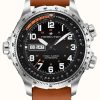 Men'S Hamilton | Hamilton Khaki Aviation X-Wind Day-Date Automatic (45Mm) Black Dial / Brown Leather Strap