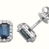 Jewelry James Moore | James Moore Th 9K White Gold Octagon Sapphire Diamond Stud Earrings