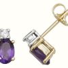 Jewelry James Moore | James Moore Th 9K Yellow Gold Oval Amethyst Diamond Stud Earrings