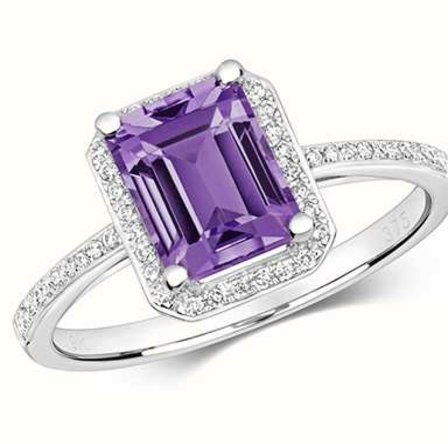 Jewelry James Moore | James Moore Th 9K White Gold Diamond Amethyst Ring