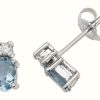 Jewelry James Moore | James Moore Th 9K White Gold Oval Aquamarine Diamond Stud Earrings