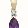 Jewelry James Moore | James Moore Th 9K Yellow Gold Pear Amethyst Diamond Pendant