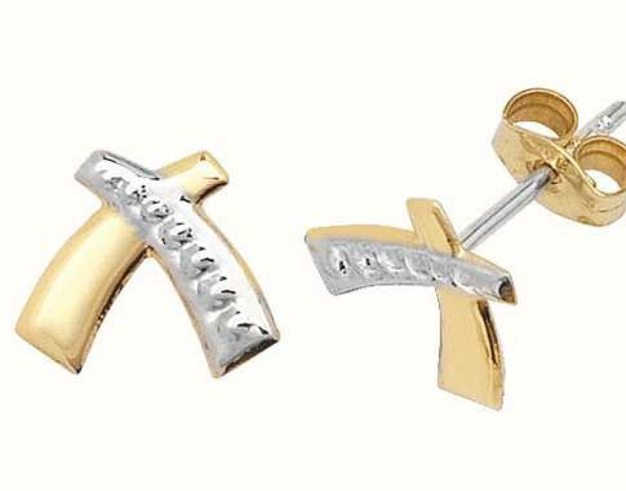 Jewelry James Moore | James Moore Th 9K Yellow And White Gold Criss Cross Studs Earrings