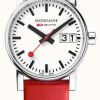 Men'S Mondaine | Mondaine Evo2 30Mm Big Date Red Vegan Leather Strap Watch