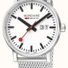 Men'S Mondaine | Mondaine Evo2 40Mm Sapphire Crystal Stainless Steel Mesh White Dial