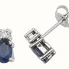 Jewelry James Moore | James Moore Th 9K White Gold Oval Sapphire Diamond Stud Earrings