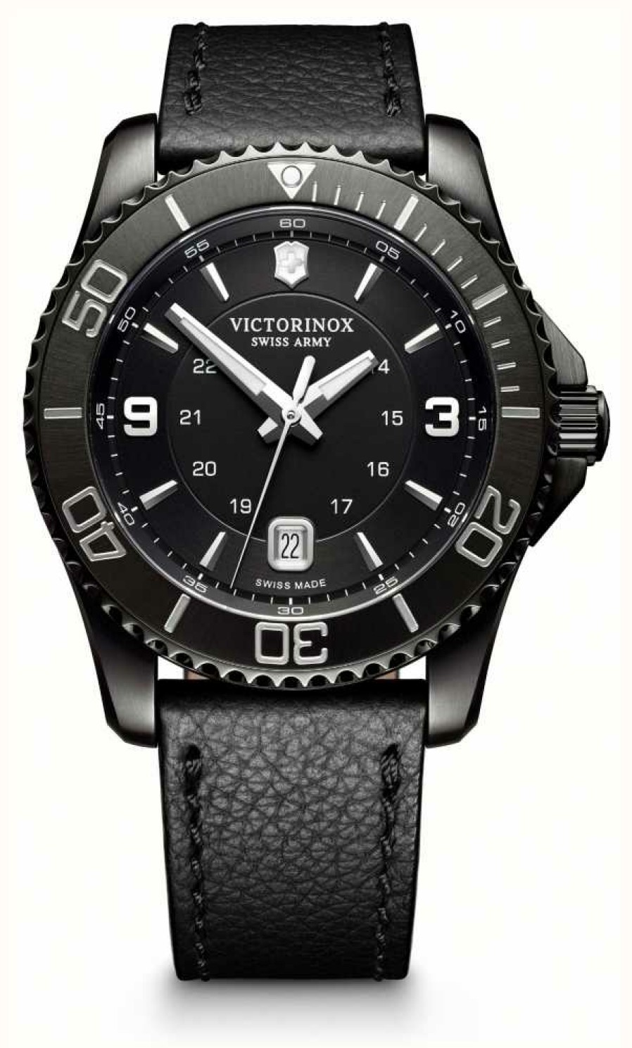 Men'S Victorinox | Victorinox Maverick Large Black Edition Black Dial Black Leather Strap