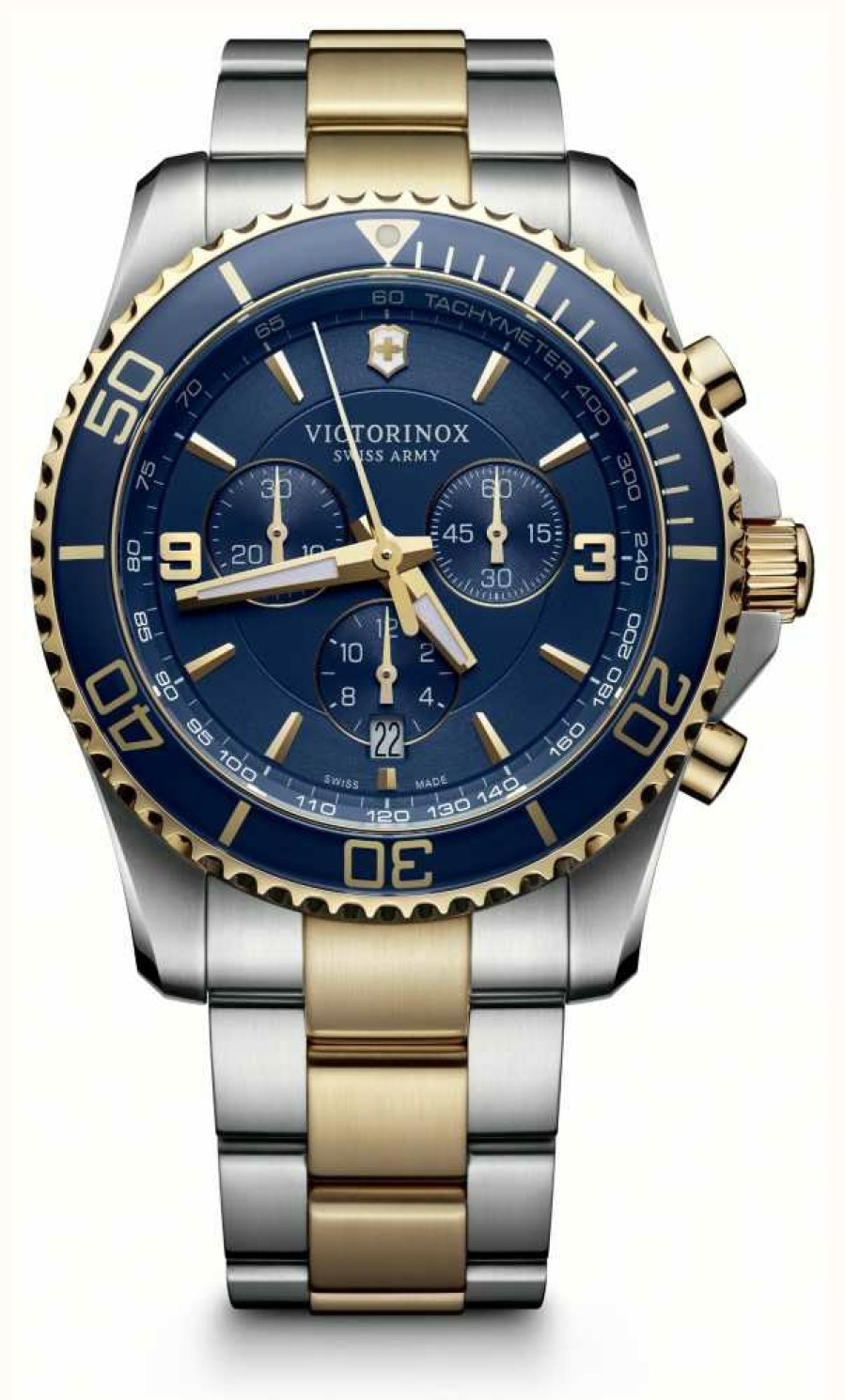 Men'S Victorinox | Victorinox Maverick Chronograph Two Tone Blue Bezel Blue Dial