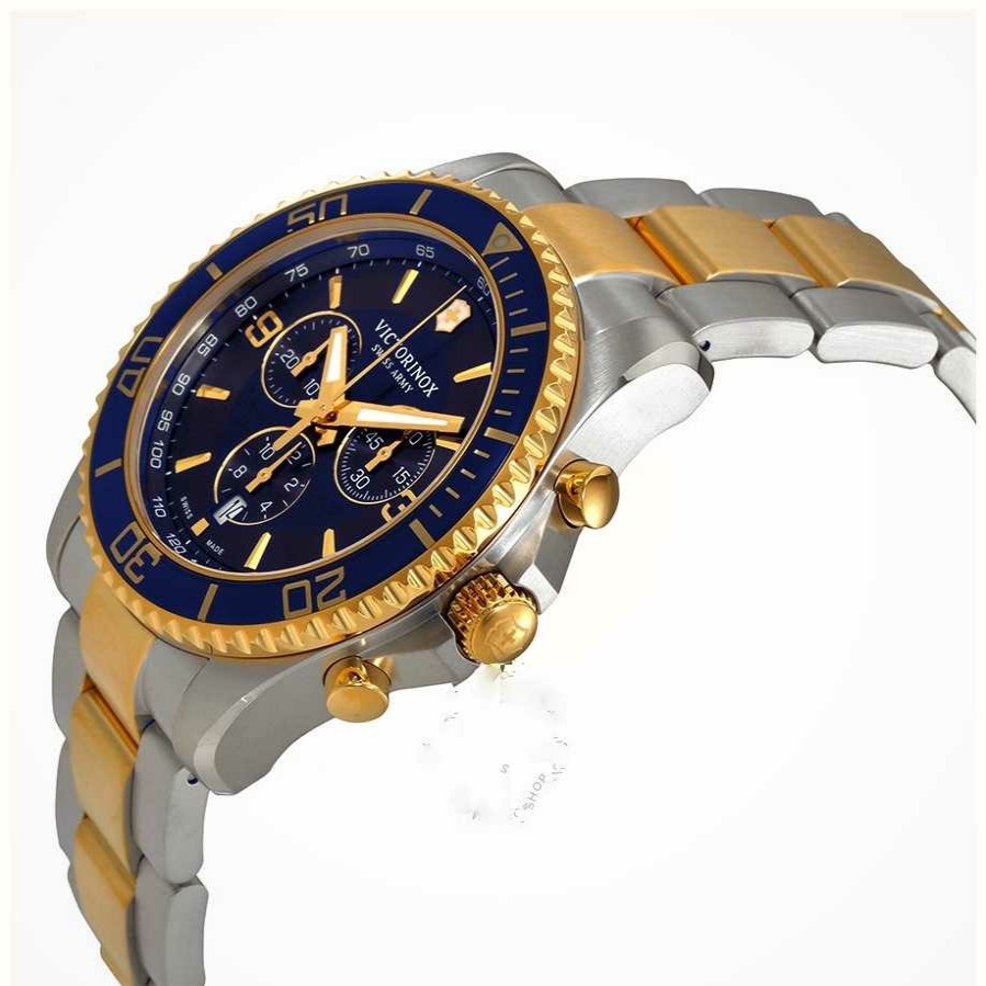 Men'S Victorinox | Victorinox Maverick Chronograph Two Tone Blue Bezel Blue Dial