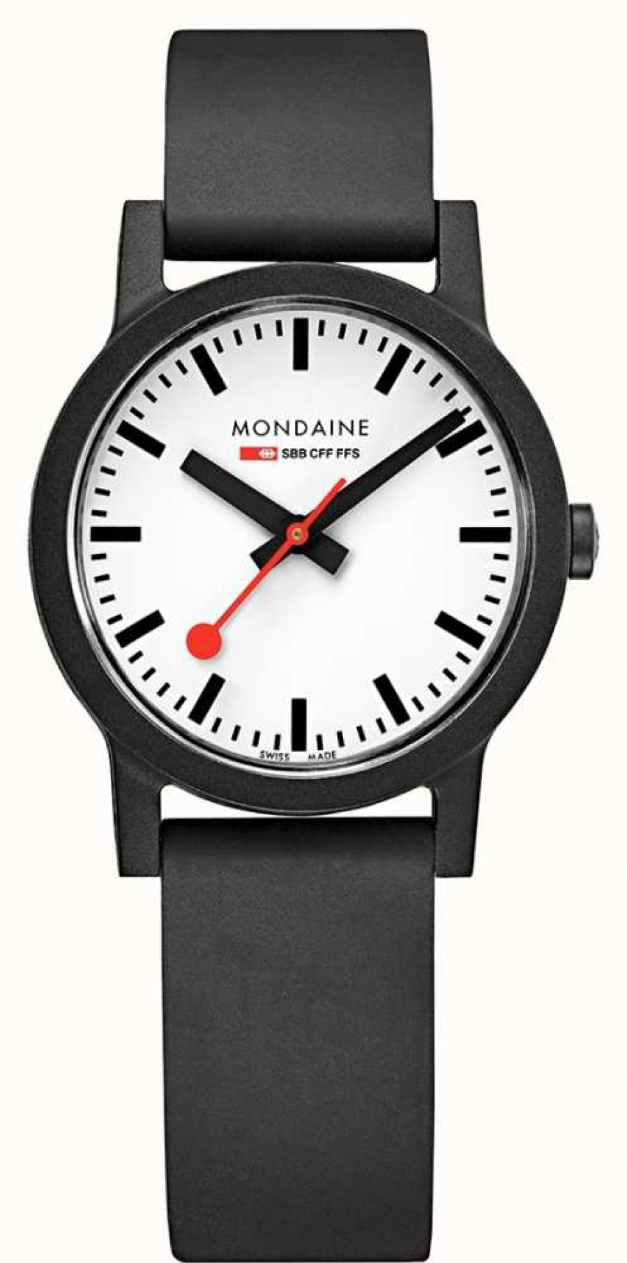 Men'S Mondaine | Mondaine Essence Quartz Black Natural Rubber Strap