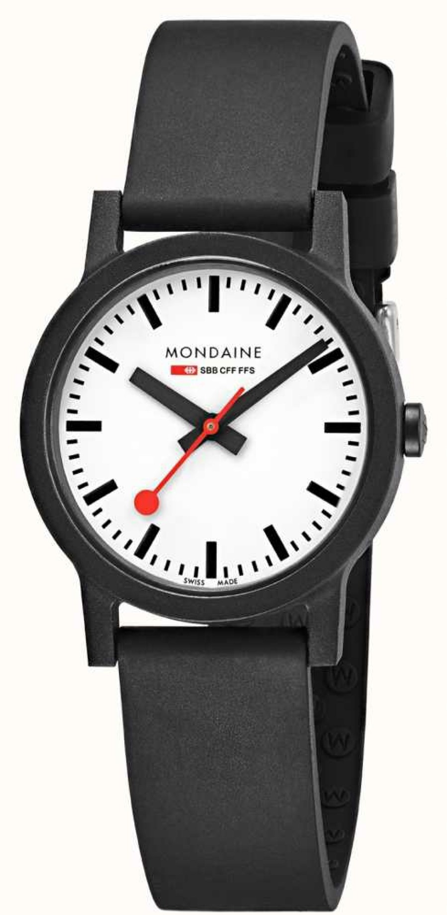 Men'S Mondaine | Mondaine Essence Quartz Black Natural Rubber Strap