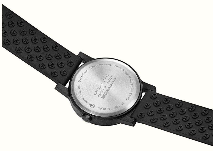 Men'S Mondaine | Mondaine Essence Quartz Black Dial Black Natural Rubber Strap