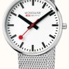 Men'S Mondaine | Mondaine Giant Stainless Steel Mesh Strap White Dial