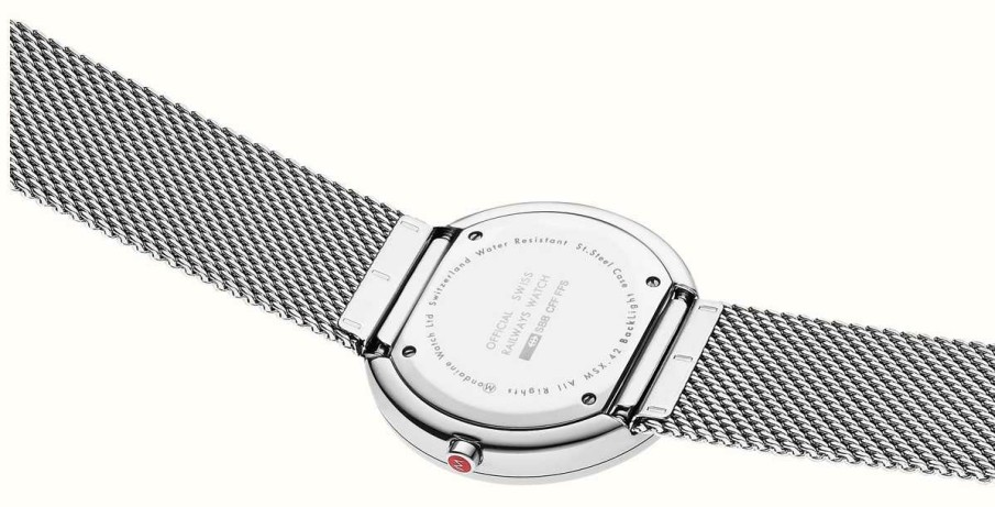 Men'S Mondaine | Mondaine Giant Stainless Steel Mesh Strap White Dial