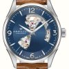 Men'S Hamilton | Hamilton Jazzmaster Open Heart Automatic (40Mm) Blue Dial / Brown Ostrich Leather Strap