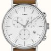 Men'S Timex | Timex Fairfield Chrono Brown Leather Strap/White Dial