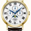 Men'S Rotary | Rotary Men'S Windsor Moonphase Watch Leather Strap