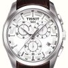 Men'S Tissot | Tissot Men'S Coutourier Chronograph White Dial Brown Leather Strap