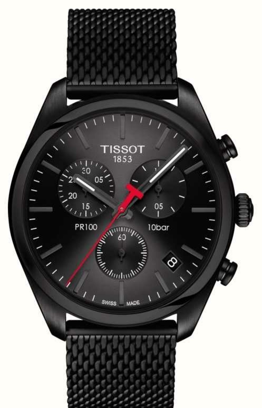 Men'S Tissot | Tissot Men'S Pr100 Chronograph Black Pvd Plated Bracelet