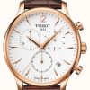 Men'S Tissot | Tissot Men'S Tradition Chronograph Rose Gold Plated Brown Leather