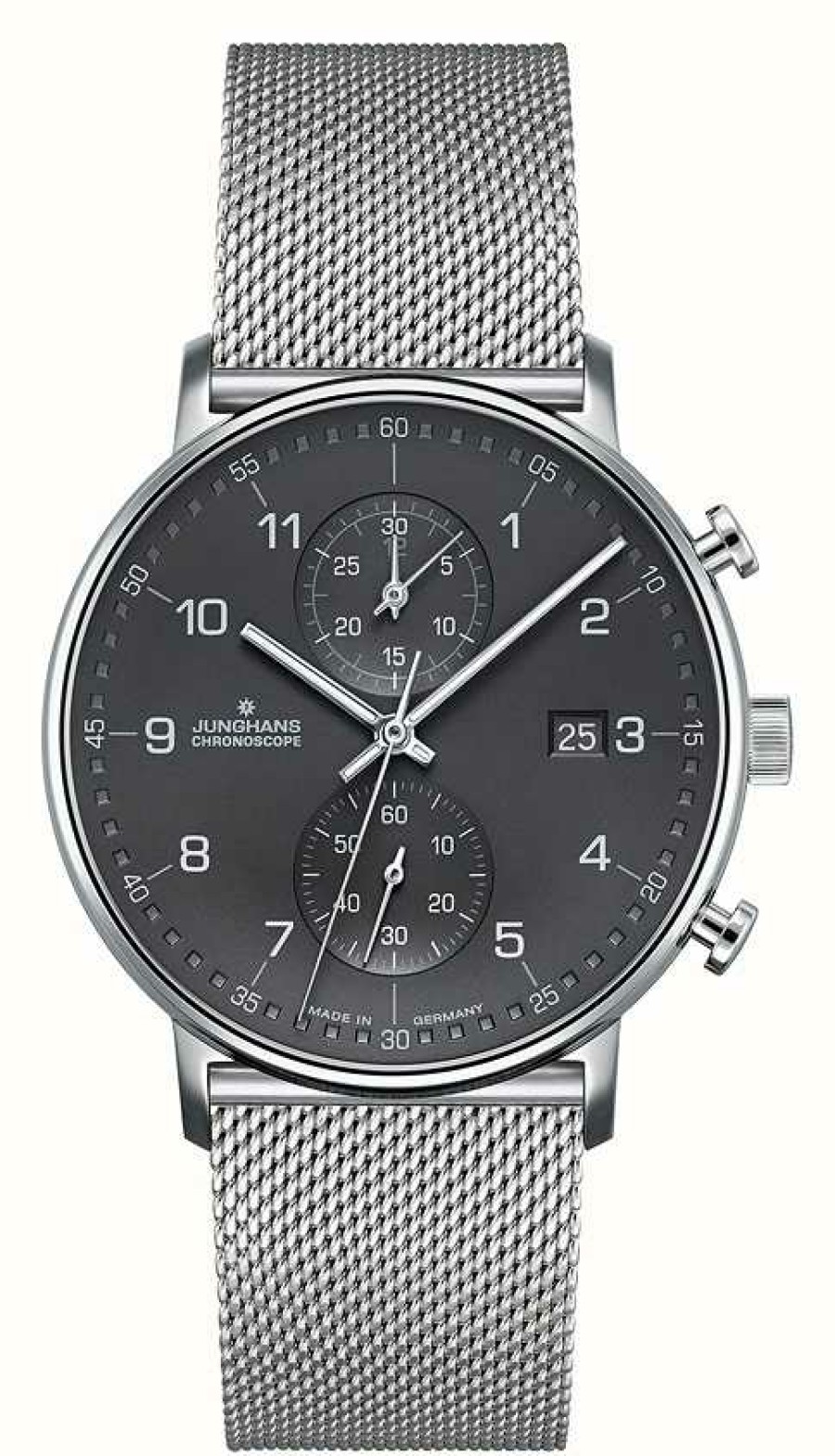 Men'S Junghans | Junghans Men'S Form C Chronoscope Silver Mesh Strap