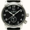 Men'S Zeppelin | Zeppelin Count Dual Time Big Date Display Black Dial Black Leather