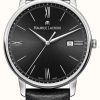 Men'S Maurice Lacroix | Maurice Lacroix Men'S Eliros Black Leather Strap Black Dial