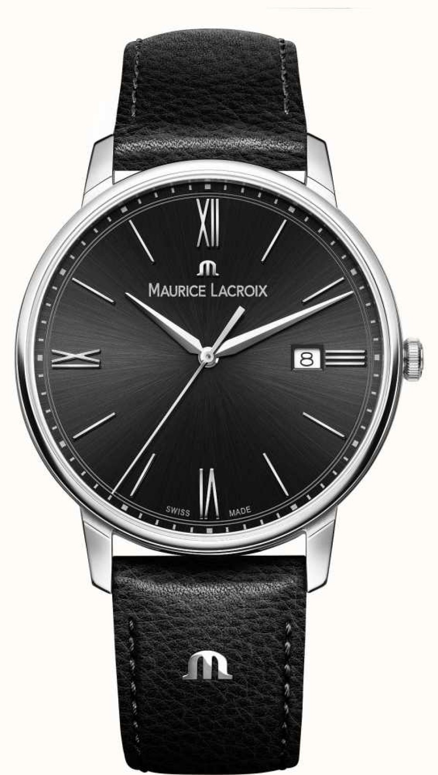 Men'S Maurice Lacroix | Maurice Lacroix Men'S Eliros Black Leather Strap Black Dial