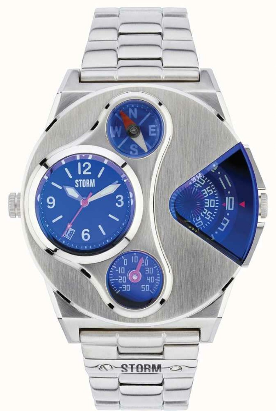 Men'S STORM | Storm V2 Navigator Lazer Blue Dual Time Stainless Steel