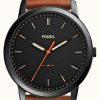 Men'S Fossil | Fossil Men'S Minimalist | Black Dial | Brown Leather Strap