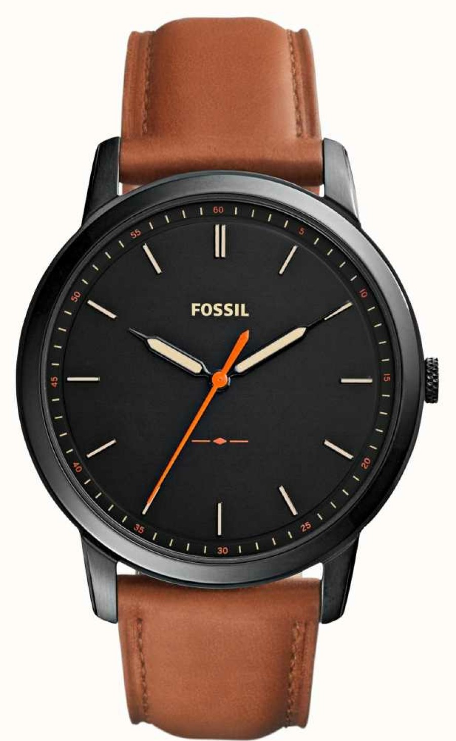 Men'S Fossil | Fossil Men'S Minimalist | Black Dial | Brown Leather Strap