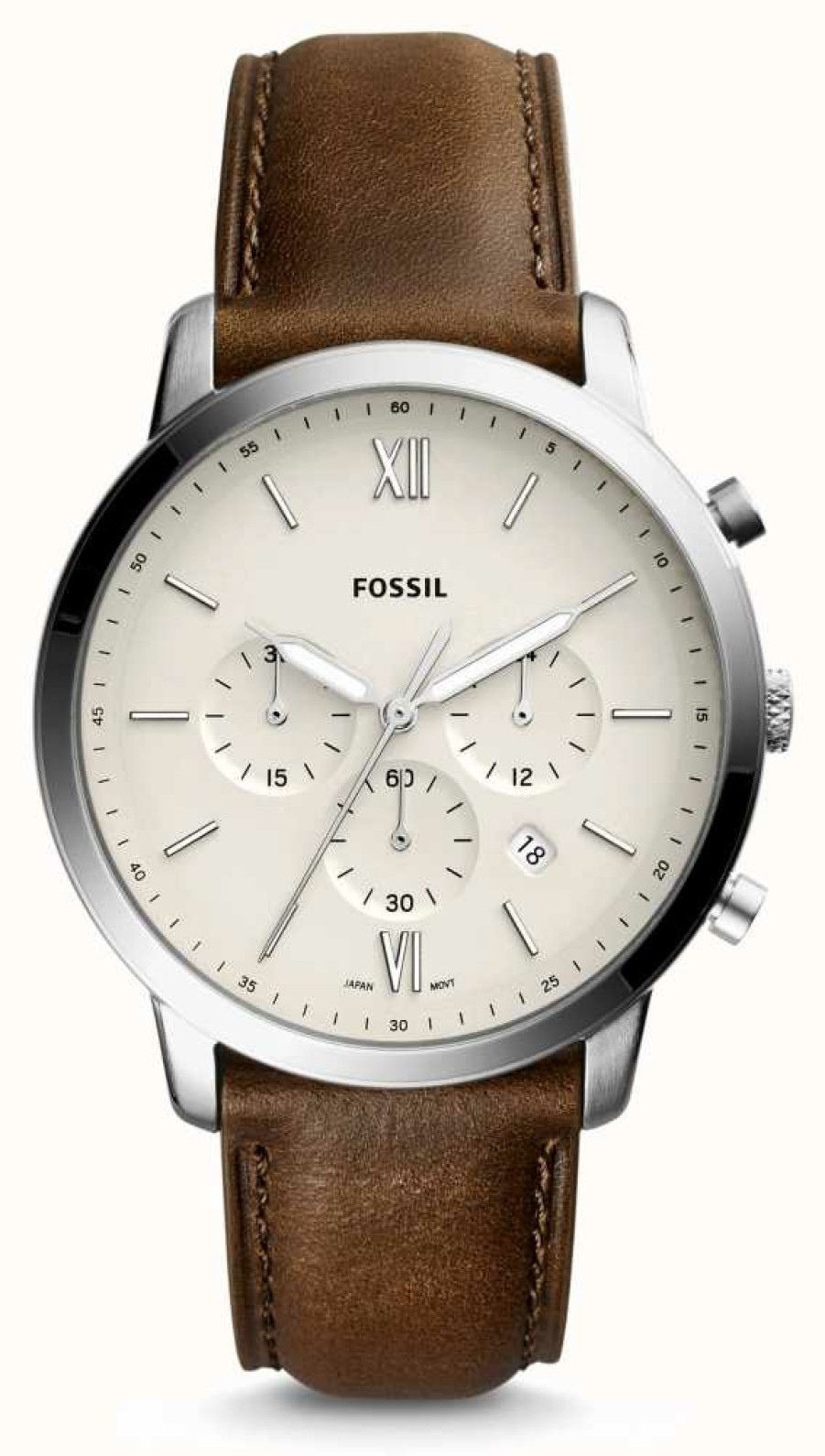 Men'S Fossil | Fossil Men'S Neutra | Cream Chronograph Dial | Brown Leather Strap