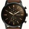 Men'S Fossil | Fossil Men'S Townsman | Black Chronograph Dial | Brown Leather Strap