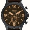 Men'S Fossil | Fossil Men'S Nate | Brown Chronograph Dial | Brown Leather Strap