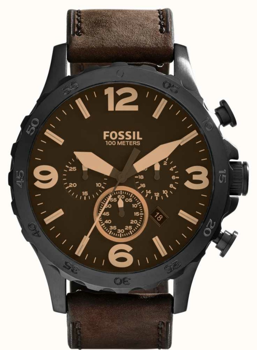 Men'S Fossil | Fossil Men'S Nate | Brown Chronograph Dial | Brown Leather Strap