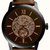 Men'S Fossil | Fossil Men'S Townsman Automatic | Brown Open Heart Dial | Brown Leather Strap