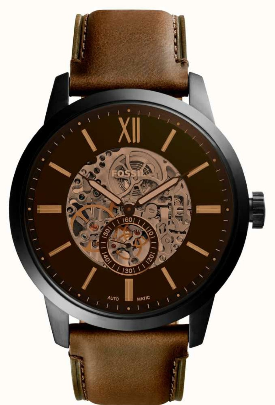 Men'S Fossil | Fossil Men'S Townsman Automatic | Brown Open Heart Dial | Brown Leather Strap