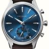 Men'S Kronaby | Kronaby Sekel Hybrid Smartwatch (41Mm) Blue Dial / Dark Brown Italian Leather Strap