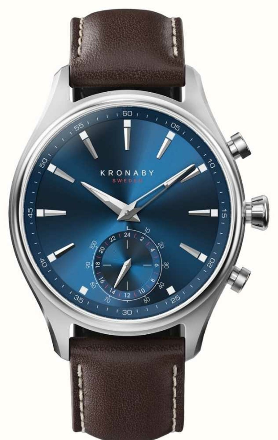 Men'S Kronaby | Kronaby Sekel Hybrid Smartwatch (41Mm) Blue Dial / Dark Brown Italian Leather Strap