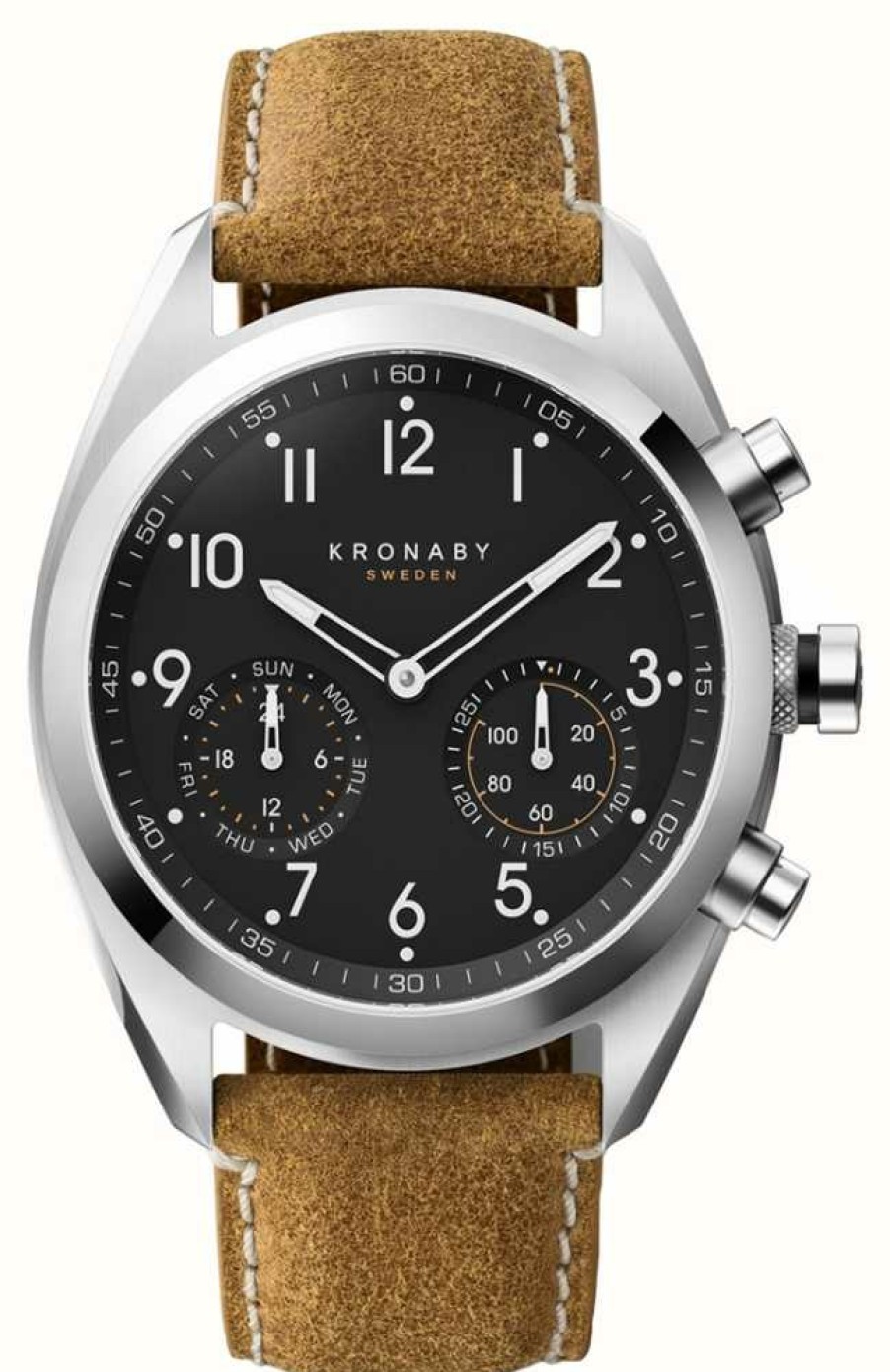 Men'S Kronaby | Kronaby Apex Hybrid Smartwatch (43Mm) Black Dial / Brown Italian Waxed Suede Leather Strap