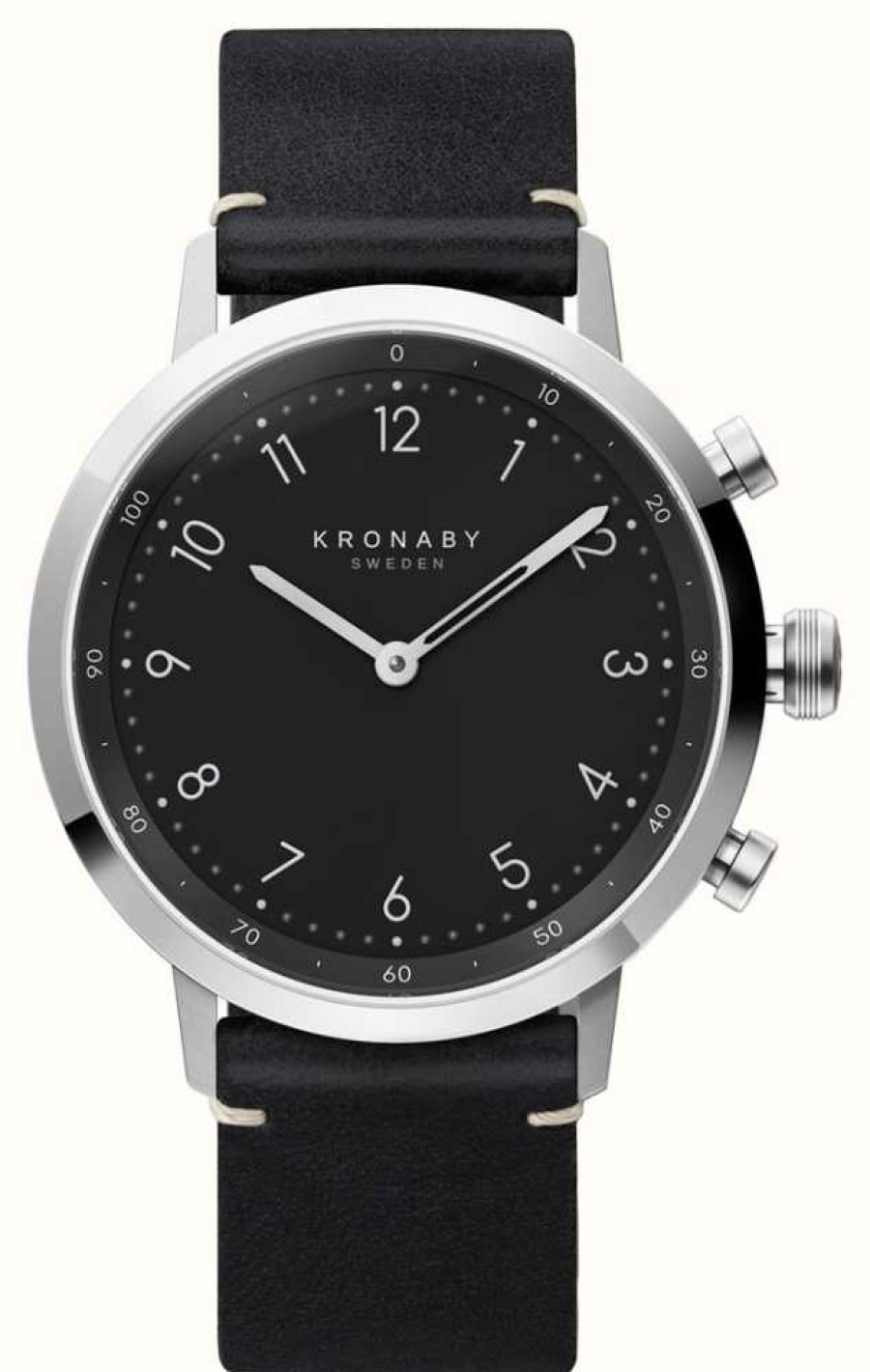 Men'S Kronaby | Kronaby Nord Hybrid Smartwatch (41Mm) Black Dial / Black Italian Leather Strap