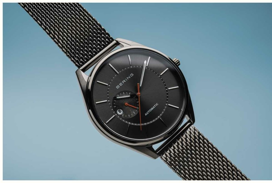 Men'S Bering | Bering Automatic Date Display Grey Dial Stainless Steel Mesh Strap