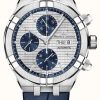 Men'S Maurice Lacroix | Maurice Lacroix Aikon Automatic Chronograph Day/Date (44Mm) Silver Dial / Blue Leather