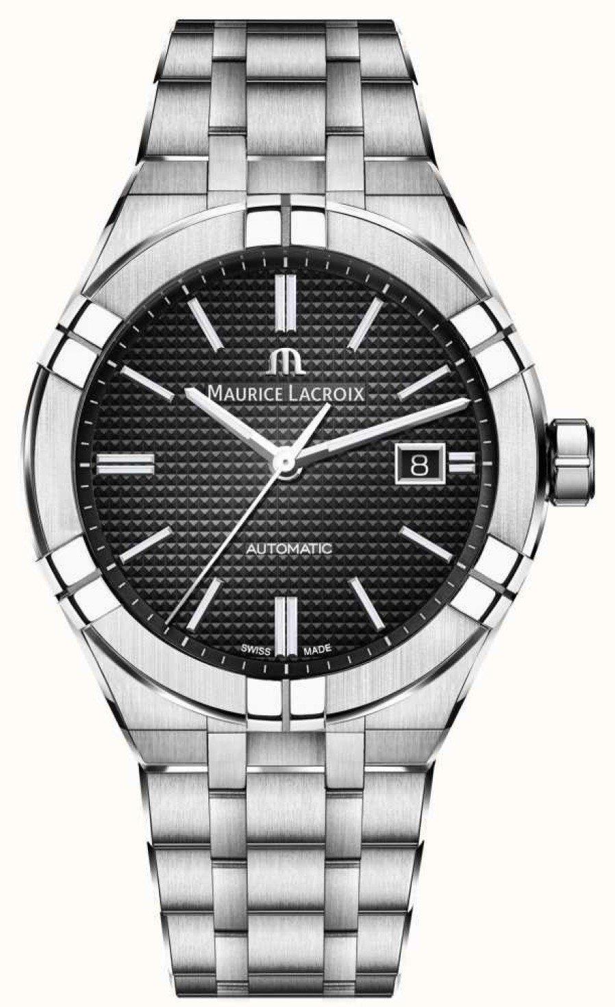 Men'S Maurice Lacroix | Maurice Lacroix Aikon Automatic (42Mm) Black Clous De Paris Dial / Stainless Steel