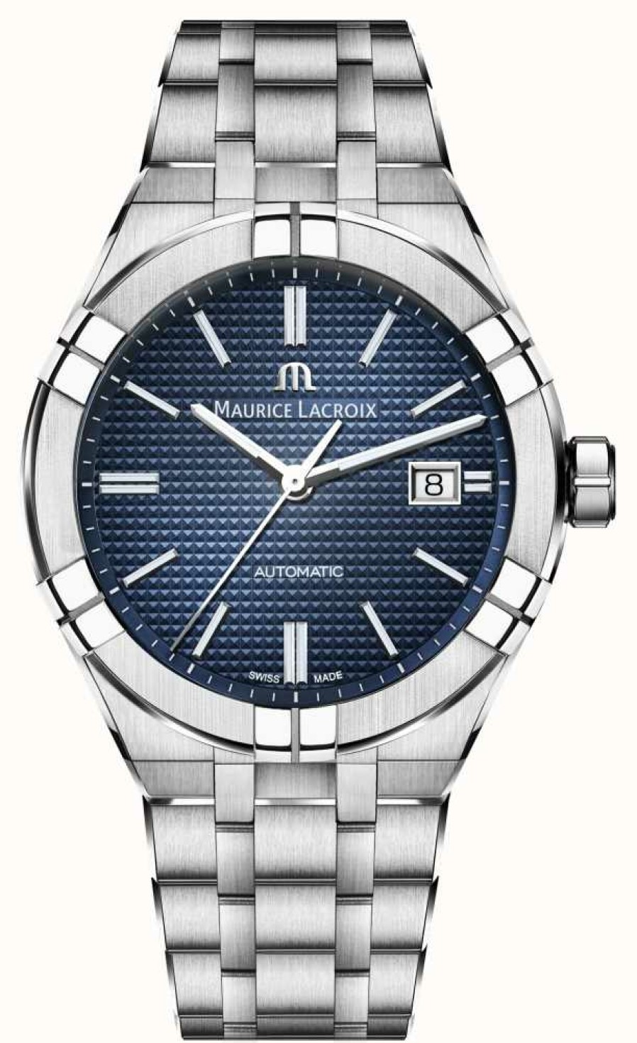 Men'S Maurice Lacroix | Maurice Lacroix Aikon Automatic (42Mm) Blue Clous De Paris Dial / Stainless Steel