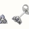 Jewelry James Moore | James Moore Th 9K White Gold 3 Stone Tanzanite Stud Earrings