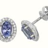 Jewelry James Moore | James Moore Th 9K White Gold Tanzanite Diamond Halo Stud Earrings