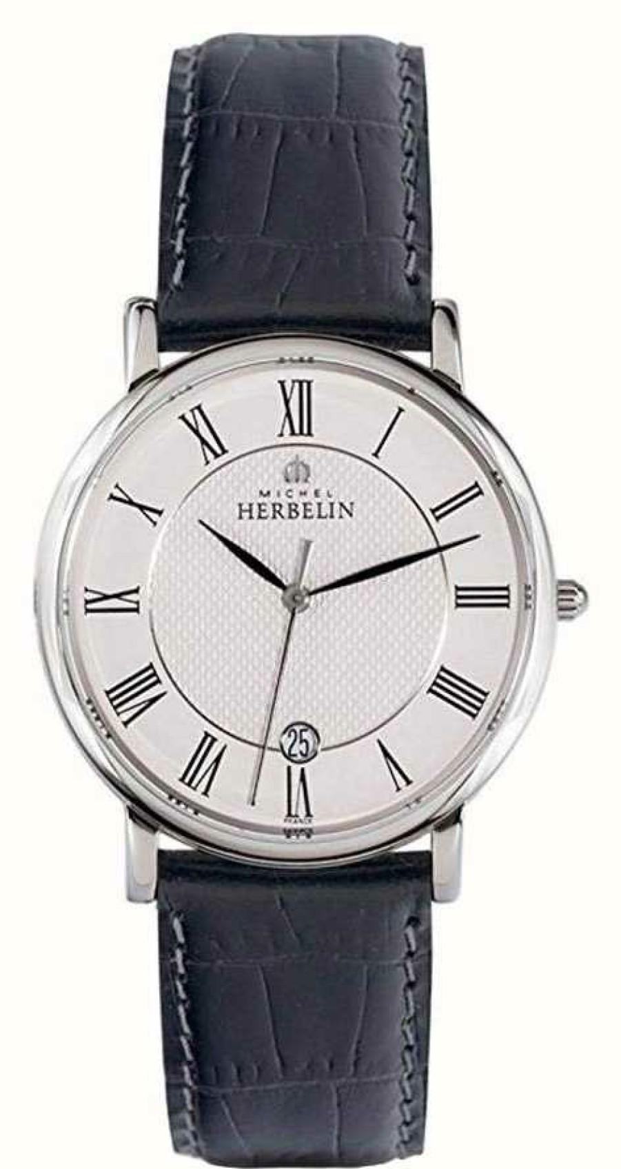 Men'S Herbelin | Herbelin Men'S Classic Black Leather Strap White Dial