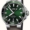 Men'S ORIS | Oris Aquis Date Automatic (43.5Mm) Green Dial / Brown Leather Strap