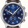 Men'S Tissot | Tissot Men'S T-Sport Xl Chronograph Blue Dial Brown Leather Strap